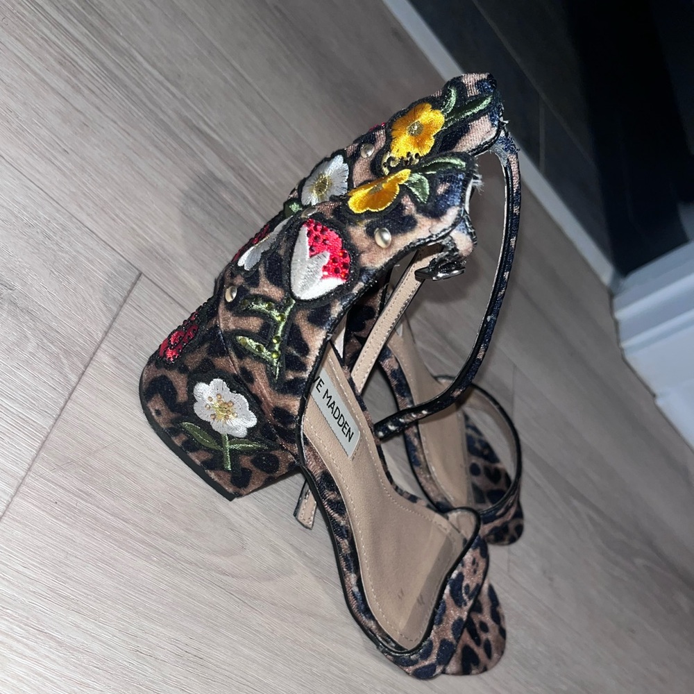 Steve Madden Leopard Floral Embroidered Heels